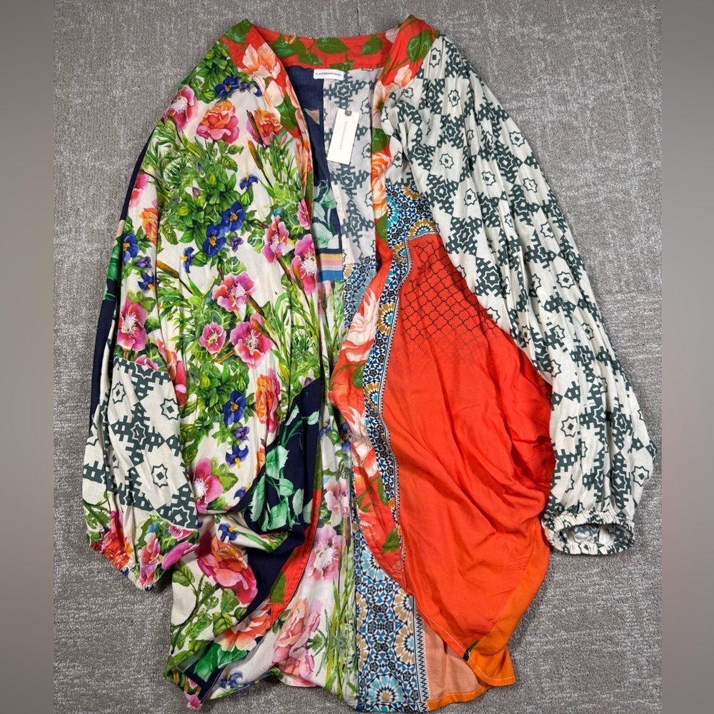Anthropologie Dylan Batwing Multicolor Floral Geometric Print Cocoon Kimono NWT